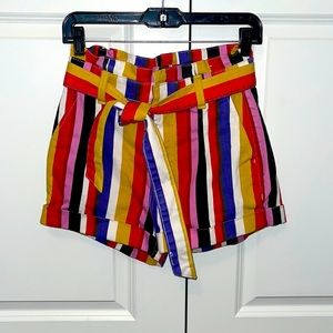 Express shortie extreme high rise size 2 paper bag style tie denim shorts